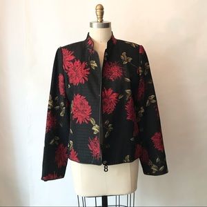 NEXX | Silk Linen Black Floral Quilt Print Jacket Mandarin Collar Size M